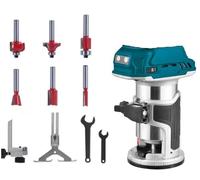 Router inalámbrico compatible con batería Makita de 18 V (sin batería), recortadora de madera eléctrica sin escobillas de 900 W con 6 velocidades, guía recta, rueda guía, 6 brocas de fresado y 2