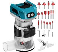 Router inalámbrico Makita, recortadora de madera 800 W 6 velocidades, guía recta, rueda guía, 15 brocas fresado, conducto de polvo