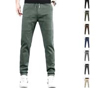 ROUYA High Stretch Multi-Pocket Durable Cargo Pants For Men, Elasticated Cargo Pants with 6 Pockets, Regular Slim Fit Mens Work Casual Trousers, Work Home Belted Straight Leg Pants(Noir,XXL)