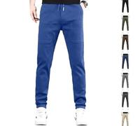 ROUYA High Stretch Multi-Pocket Durable Cargo Pants For Men, Elasticated Cargo Pants with 6 Pockets, Regular Slim Fit Mens Work Casual Trousers, Work Home Belted Straight Leg Pants(Light Blue,L)