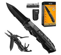 RoverTac Multi Tool Navaja de Bolsillo Navaja Plegable Multiherramienta, Cuchillo de Supervivencia para Camping, Multiherramienta con Alicates Abrebotellas y Abrelatas Paquete de 9 Destornilladores