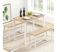 Rovibek Juego de 4 bancos de mesa de comedor de 43 pulgadas para 4, sillas de cocina modernas que ahorran espacio y patas ajustables, mesa de desayuno, 2 bancos, estilo industrial de madera, color