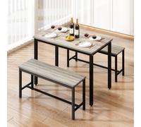 Rovibek Juego de 4 sillas de comedor para 4, mesa de cocina moderna que ahorra espacio con 2 bancos y patas ajustables, mesa de desayuno, estilo industrial de madera de granja, 43 pulgadas, color gris