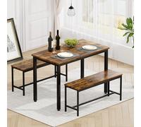 Rovibek Juego de Mesa de Comedor de 43 Pulgadas para 4, Moderna Mesa de Desayuno de Cocina Que Ahorra Espacio con Bancos y pies Ajustables, Estilo Industrial de Madera, Color marrón