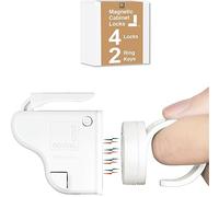 Roving Cove - Cerraduras magnéticas para armario de bebé, seguridad para niños | Cerradura segura | a prueba de bebés | No requiere taladrar, no necesita herramientas | blanco marfil Talla:4 Locks + 2 Ring Keys