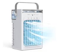 ROVLAK Mini Aire Acondicionado Portátil con Depósito 1000ml, 3 en 1 Climatizador Evaporativo con Humidificador, 4 Velocidades,Temporizador,Luz LED Ventilador Aire Frío para Dormitorio Oficina Camping