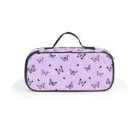 ROVOZAR Estuche para lápices de mariposa, caja de lápices de mariposa morada para niños, bolsa para bolígrafos de mariposas de gran capacidad con compartimentos con cremallera para la escuela y la