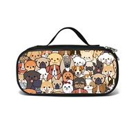 Rovozar Kawaii - Estuche para lápices de perro para niñas y niños, caja de lápices de animales para niños, bolsa de maquillaje para perros de gran capacidad con compartimentos con cremallera para