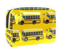 Row of School Bus Neceser para mujer, neceser de viaje, bolsa grande de PVC, organizador de maquillaje con cremallera, multicolor, 18.5x7.5x13cm/7.3x3x5.1in, Neceser