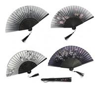 Rowbaty 4 abanicos plegables de mano, abanicos de bambú de seda con borla para mujer, abanico plegable de mano ahuecado para bailar, decoración de boda, regalos para mujeres