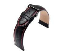 ROWCES Correa de reloj de cuero negro, correa de reloj de puntada roja de 12-24mm para pulsera de repuesto de reloj de hombre, Negro, 22mm