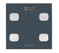 Rowenta Body Up BR2520 - Báscula de baño con medidor de grasa corporal e IMC que almacena hasta 8 perfiles de usuario, gran pantalla LCD, plataforma de vidrio, hasta 150 kg de capacidad, Color Azul
