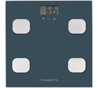 Rowenta Body Up BR2520 - Báscula de baño con medidor de grasa corporal e IMC que almacena hasta 8 perfiles de usuario, gran pantalla LCD, plataforma de vidrio, hasta 150 kg de capacidad, Color Azul