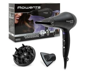Rowenta Signature Pro - Secador de pelo profesional, motor AC de 2200W, función Iónica, 2 Velocidades y 3 Ajustes de temperatura con boquillas concentradoras y difusor, Color Negro, CV7840