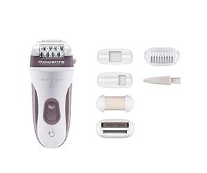 Rowenta Skin Respect EP8060F0 - Sin cable y utilizable bajo el agua, 24 pinzas con cabezal exfoliante y rasurador, accesorio para axilas, cabezal de recorte con cepillo limpiador y neceser
