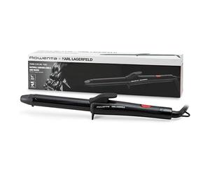 Rowenta Tenacilla Karl Lagerfeld Redonda CF321L - Rizador de pelo profesional, rizos y ondas de 25 mm, forma cónica, revestimiento Keratin & Glow, control temperatura hasta 200 º, color negro/rojo