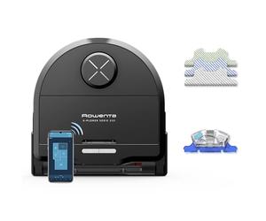 Rowenta Xplorer S220 Animal & Allergy Robot Aspirador en seco en húmedo, navegación láser, 120 min de Tiempo de Funcionamiento, Control de Aplicaciones, fregona vibratoria, Negro/Metal, RR9475WH