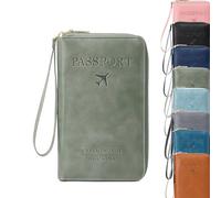 Rowgins - Cartera multifuncional RFID para pasaporte, funda para pasaporte con cierre de cremallera seguro, cartera de viaje impermeable de piel sintética para mujeres y hombres, organizador seguro de