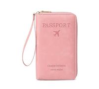 Rowgins Rfid Passport Holder, Rowgins Multi-Functional RFID Passport Wallet, Travel Essentials Organizer with Card Slots, Slim Passport Cover for Men and Women (Pink)