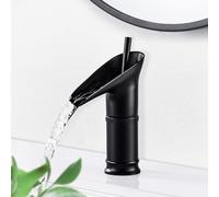 ROWINNAO Grifo Lavabo Cascada Negro, Grifo Lavabo Retro, Grifo de Lavabo Monomando Vintage, Grifo de Baño Mezclador Monomando Latón, Agua Fria y Caliente Disponible, Negro Mate