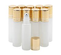 Rowiz 10 botellas de rodillo de vidrio blanco nacarado de 10 ml, botellas enrollables para aceites esenciales, aroma de perfume a colonia, vacíos rellenables para el cuidado de la piel frascos de