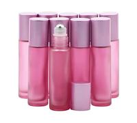 Rowiz Juego de 10 botellas de vidrio esmerilado rosa de 10 ml, a prueba de fugas, con bolas de acero inoxidable y tapón de rosca de aluminio anodizado para perfumes y aceites de aromaterapia