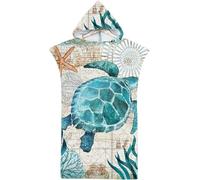 Rowjoy Poncho de baño con capucha, poncho de surf de microfibra, 75 x 110 cm, toalla de playa con capucha, ideal para playa, surf, sauna, verde#tortuga, 75x110cm