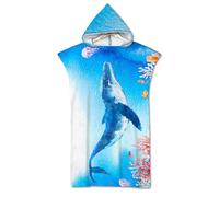 Rowjoy Toalla de playa de microfibra, toalla de playa con estampado de animales océanos, azul bajo el agua, toalla de playa con capucha, poncho, albornoz de secado rápido para adultos y niños (ballena
