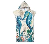 Rowjoy Toalla de playa, poncho de playa, poncho de surf con estampado de animales océanos, azul bajo el agua, toalla de playa con capucha, poncho de secado rápido, poncho de baño para adultos