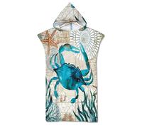 Rowjoy Toalla de playa, poncho de surf con estampado de animales oceánicos, azul bajo el agua, toalla de playa con capucha, poncho de secado rápido, poncho de baño para adultos (Crab-75 x 110 cm)