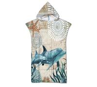 Rowjoy Toalla de playa, poncho, poncho de surf con estampado de animales océanos, azul bajo el agua, toalla de playa con capucha, poncho de secado rápido, poncho de baño para adultos (hale2-75 x 110