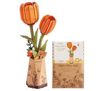 rowood Rompecabezas 3D de naranja Tulipán, flor DIY de madera, juegos de construcción de flores artificiales para ensamblar para adultos, mejor decoración del hogar y set de regalo de juguetes para el