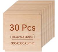 ROWOOD Tablero de madera contrachapada de 3 mm, 300 x 300 mm, 30 unidades, madera de tilo cortada a medida, madera sin tratar, madera para modelismo, bricolaje, corte láser, grabado láser, pintura CNC