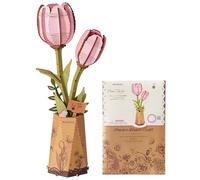 rowood Tulipas artificiales rosas, rompecabezas 3D DIY de madera, kit de modelismo para ensamblar, kit de manualidades para adultos, decoración del hogar y regalo de San Valentín