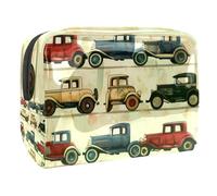 Rows of Vintage Cars - Neceser para mujer, neceser de viaje, grande, de PVC, organizador con cremallera, multicolor, 18.5x7.5x13cm/7.3x3x5.1in, Neceser