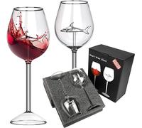 ROXANEPIG 2PACK Copas de vino tinto con tiburón en el interior, copas de cristal, regalo novedoso para adultos, hogar, bar, fiesta, celebración de Navidad