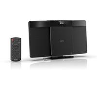 Roxel Reproductor de CD con sistema micro HiFi con radio DAB/DAB+/FM, BT V5.4 inalámbrico, altavoces potentes, montaje en pared, entrada USB y AUX, control remoto, diseño elegante y plano, pantalla