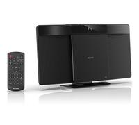 Roxel Reproductor de CD con sistema micro HiFi con radio FM, BT V5.4 inalámbrico, altavoces potentes, montaje en pared, entrada USB y AUX, control remoto, diseño elegante y plano, pantalla LED blanca