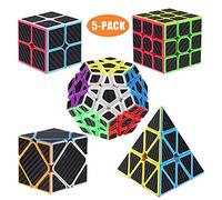 ROXENDA Cubos de Velocidad, [5 Pack] Speed Cube Set de 2x2 3x3 Pirámide Dodecaedro Skew Cube Pegatina de Fibra Carbono Colección Rompecabezas Juguete