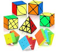 ROXENDA Lot de 8 Cubes de Vitesse, Puzzle de Cube Magique de 2x2, 3 x3, 4x4, pyramide Skewb Ivy Dino autocollant Fácil Rotación & Juego Suave - Cube Set para Principiantes y Profesionales（8Pack）