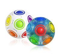 ROXENDA Magic Rainbow Ball con 12 Hoyos, Juego de Habilidades de Puzzle Ball - Bola de Rompecabezas & Fidget Ball para Niños de 6 Años - 2 Pack (Blanco & Azul)