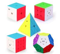 ROXENDA Speed Cube Set, 2x2 3x3 4x4 Pirámide Dodecahedron Cube - Colección de Cubos de Velocidad Mágicos para Niños y Adultos [5 Pack] (Stickerless)