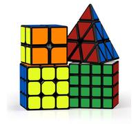 ROXENDA Speed Cube Set, Cubos de Velocidad de 2X2 3X3 4X4 Pirámide Cube - Fácil Giro & Juego Suave, 4 Pack (Pegatinas)