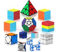 ROXENDA Speed Cube Set, Magic Fast Cube of 2x2 3x3 4x4 Pyramid Skewb Infinity Sticker Puzzle 1x3x3 Spinner Bundle(12 Pack)