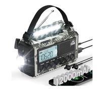 Roxicosly Radio de emergencia de 12000 mAh, recargable, cigüeñal solar, radio portátil AM/FM / SW con linterna y lámpara de lectura, cargador USB, alarma SOS, IPX6, toma de auriculares para camping