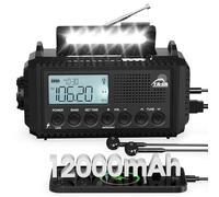Roxicosly Radio de manivela, radio de emergencia con banco de energía de 12000 mAh, radio AM/FM/SW, manivela y radio de emergencia de 5 vías con receptor mundial, como linterna y cargador, para