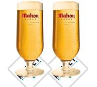 Roxley Mahou Pint Lager - Vasos de cerveza (2 vasos de 56 cl), también viene con alfombrillas de cerveza de marca