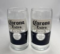 RoxleyLtd Corona - Juego de 2 vasos de cerveza nucleados de media pinta (28 cl), fabricado en el Reino Unido, incluye 2 alfombrillas de cerveza Corona