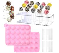 RoxNvm Cake Pop Set, molde de 20 agujeros para cake pop con 20 palitos para cake pop, soporte acrílico de 15 agujeros para cake pop, para decoración de bodas cumpleaños fiestas