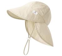 RoxNvm Gorro Filtro UV Bebe, Gorros Proteccion UV Bebe Algodón, Ajustable Gorro Bebe UPF 50, Protección Cuello Verano Chapeu Criança UV para 6 Meses-2 Año (Beige)
